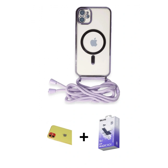 MARSİLYAN™- iPhone 11 Kılıf Eksen Özel Seri - Siyah Bilvis 5in1 5D Magic Hayalet Cam Ekran Koruyucu + Rainbow Kamera Lens Koruma Cam - KI