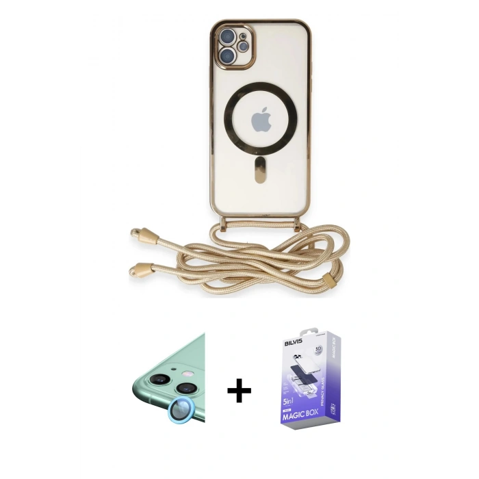 MARSİLYAN™- iPhone 11 Kılıf Eksen Özel Seri - Siyah Bilvis 5in1 5D Magic Hayalet Cam Ekran Koruyucu + Raze Metal Kamera Lens - MI