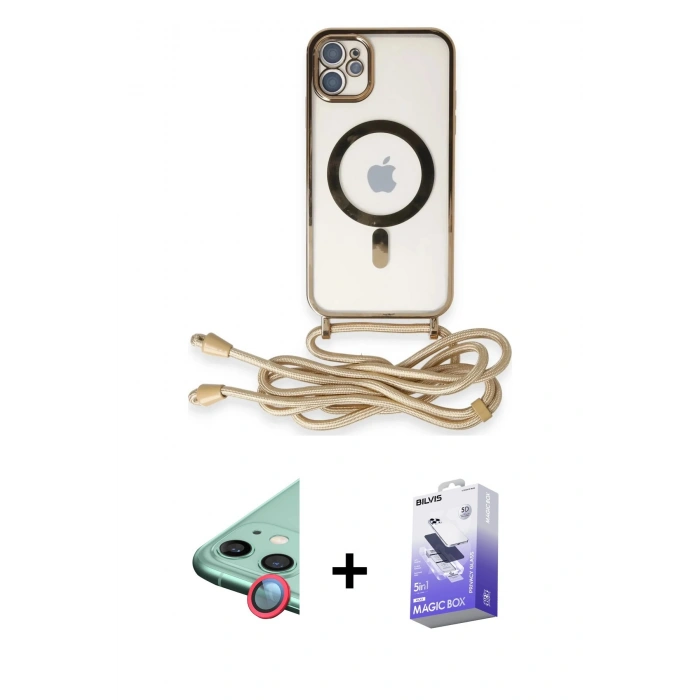 MARSİLYAN™- iPhone 11 Kılıf Eksen Özel Seri - Siyah Bilvis 5in1 5D Magic Hayalet Cam Ekran Koruyucu + Raze Metal Kamera Lens - KI