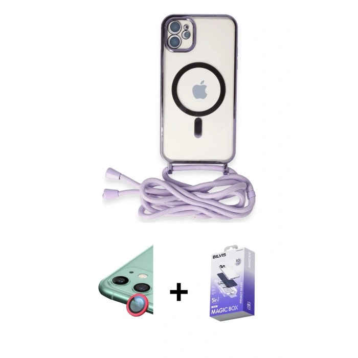 MARSİLYAN™- iPhone 11 Kılıf Eksen Özel Seri - Siyah Bilvis 5in1 5D Magic Hayalet Cam Ekran Koruyucu + Raze Metal Kamera Lens - KI