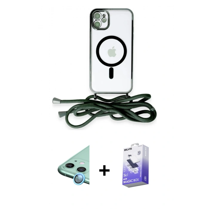 MARSİLYAN™- iPhone 11 Kılıf Eksen Özel Seri - Siyah Bilvis 5in1 5D Magic Hayalet Cam Ekran Koruyucu + Raze Metal Kamera Lens - MI