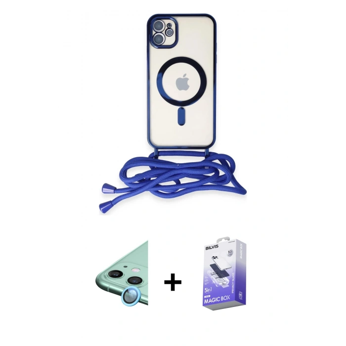 MARSİLYAN™- iPhone 11 Kılıf Eksen Özel Seri - Siyah Bilvis 5in1 5D Magic Hayalet Cam Ekran Koruyucu + Raze Metal Kamera Lens - MI