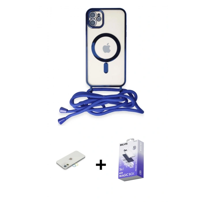 MARSİLYAN™- iPhone 11 Kılıf Eksen Özel Seri - Siyah Bilvis 5in1 5D Magic Hayalet Cam Ekran Koruyucu + Renkli Kamera Lens Koruma Cam - SI