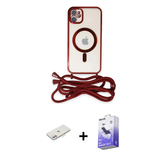 MARSİLYAN™- iPhone 11 Kılıf Eksen Özel Seri - Siyah Bilvis 5in1 5D Magic Hayalet Cam Ekran Koruyucu + Renkli Kamera Lens Koruma Cam - PE