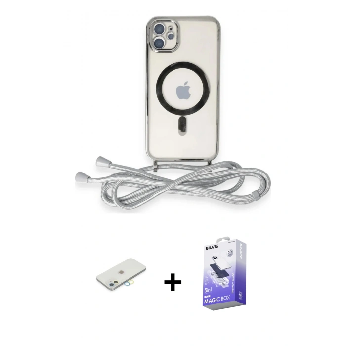 MARSİLYAN™- iPhone 11 Kılıf Eksen Özel Seri - Siyah Bilvis 5in1 5D Magic Hayalet Cam Ekran Koruyucu + Renkli Kamera Lens Koruma Cam - SI
