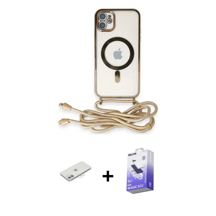 MARSİLYAN™- iPhone 11 Kılıf Eksen Özel Seri - Siyah Bilvis 5in1 5D Magic Hayalet Cam Ekran Koruyucu + Renkli Kamera Lens Koruma Cam - PE