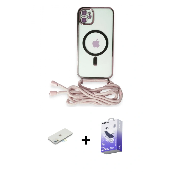 MARSİLYAN™- iPhone 11 Kılıf Eksen Özel Seri - Siyah Bilvis 5in1 5D Magic Hayalet Cam Ekran Koruyucu + Renkli Kamera Lens Koruma Cam - SI