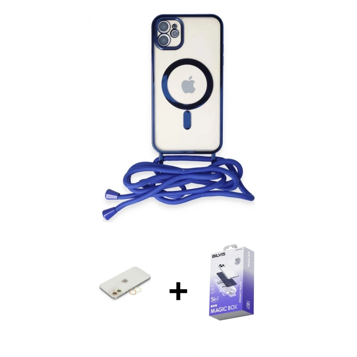 MARSİLYAN™- iPhone 11 Kılıf Eksen Özel Seri - Siyah Bilvis 5in1 5D Magic Hayalet Cam Ekran Koruyucu + Sarı Renkli Kamera Lens Koruma Cam