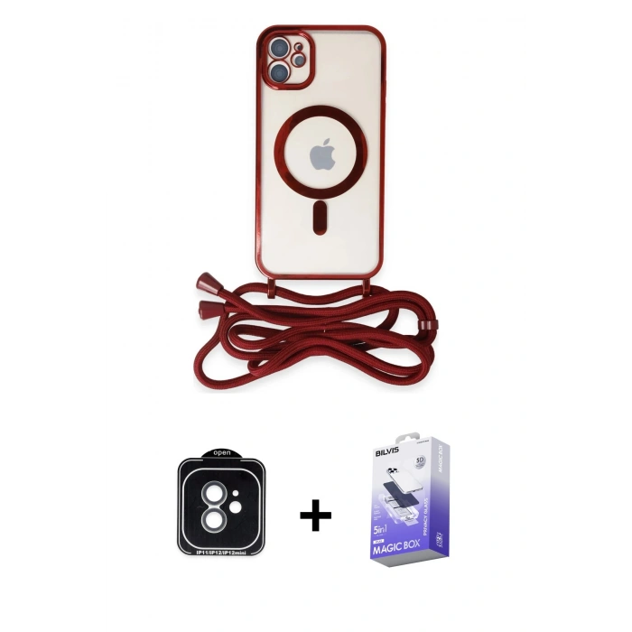 MARSİLYAN™- iPhone 11 Kılıf Eksen Özel Seri - Siyah Bilvis 5in1 5D Magic Hayalet Cam Ekran Koruyucu + PVD Metal Kamera Lens - YL