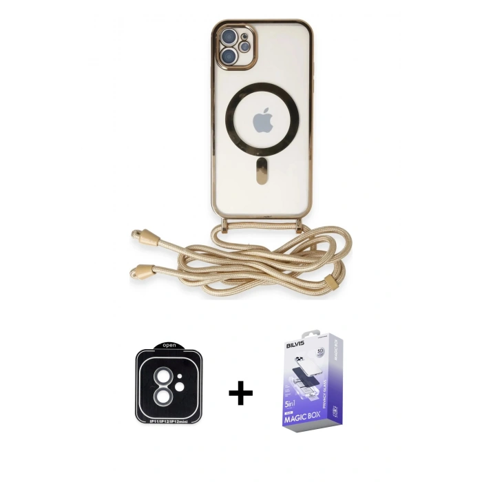 MARSİLYAN™- iPhone 11 Kılıf Eksen Özel Seri - Siyah Bilvis 5in1 5D Magic Hayalet Cam Ekran Koruyucu + PVD Metal Kamera Lens - YL