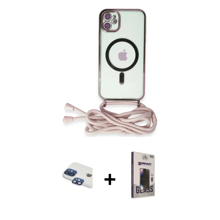 MARSİLYAN™- iPhone 11 Kılıf Eksen Özel Seri - Siyah Bilvis Hayalet Cam Ekran Koruyucu + Pers Alüminyum Kamera Lens - LT