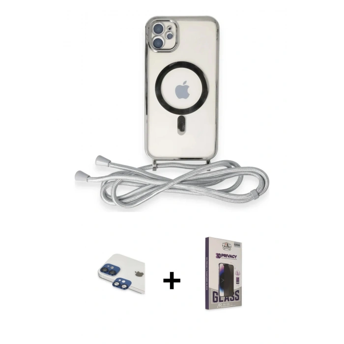 MARSİLYAN™- iPhone 11 Kılıf Eksen Özel Seri - Siyah Bilvis Hayalet Cam Ekran Koruyucu + Pers Alüminyum Kamera Lens - LT