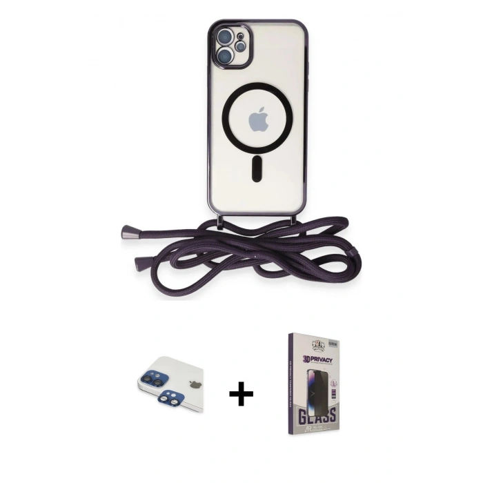 MARSİLYAN™- iPhone 11 Kılıf Eksen Özel Seri - Siyah Bilvis Hayalet Cam Ekran Koruyucu + Pers Alüminyum Kamera Lens - LT