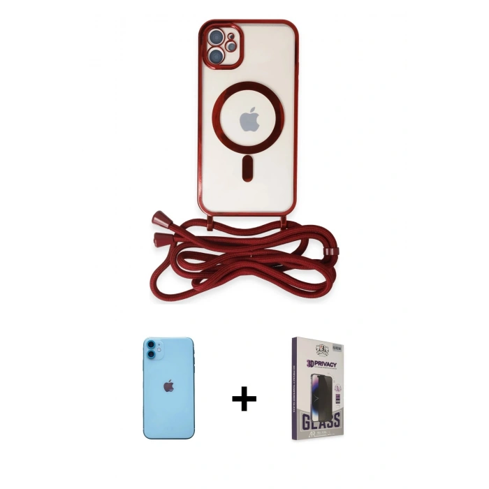 MARSİLYAN™- iPhone 11 Kılıf Eksen Özel Seri - Siyah Bilvis Hayalet Cam Ekran Koruyucu + Neon Fosforlu Kamera Lens - MI