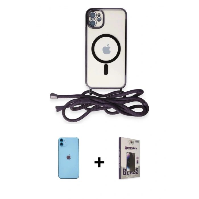 MARSİLYAN™- iPhone 11 Kılıf Eksen Özel Seri - Siyah Bilvis Hayalet Cam Ekran Koruyucu + Neon Fosforlu Kamera Lens - MI