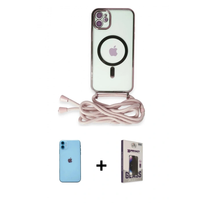 MARSİLYAN™- iPhone 11 Kılıf Eksen Özel Seri - Siyah Bilvis Hayalet Cam Ekran Koruyucu + Neon Fosforlu Kamera Lens - MI