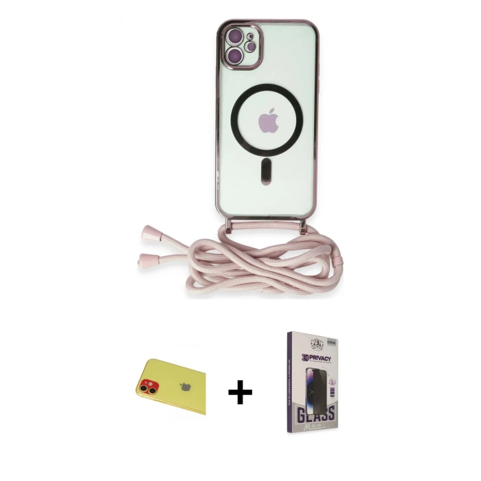 MARSİLYAN™- iPhone 11 Kılıf Eksen Özel Seri - Siyah Bilvis Hayalet Cam Ekran Koruyucu + Rainbow Kamera Lens Koruma Cam - KI