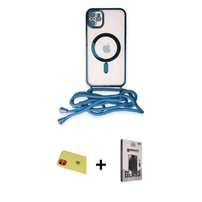 MARSİLYAN™- iPhone 11 Kılıf Eksen Özel Seri - Siyah Bilvis Hayalet Cam Ekran Koruyucu + Rainbow Kamera Lens Koruma Cam - KI