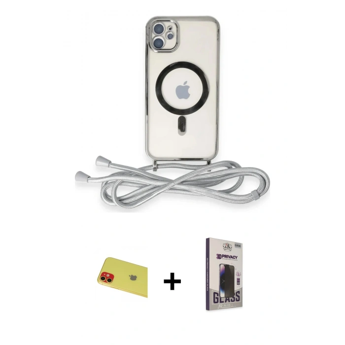 MARSİLYAN™- iPhone 11 Kılıf Eksen Özel Seri - Siyah Bilvis Hayalet Cam Ekran Koruyucu + Rainbow Kamera Lens Koruma Cam - KI