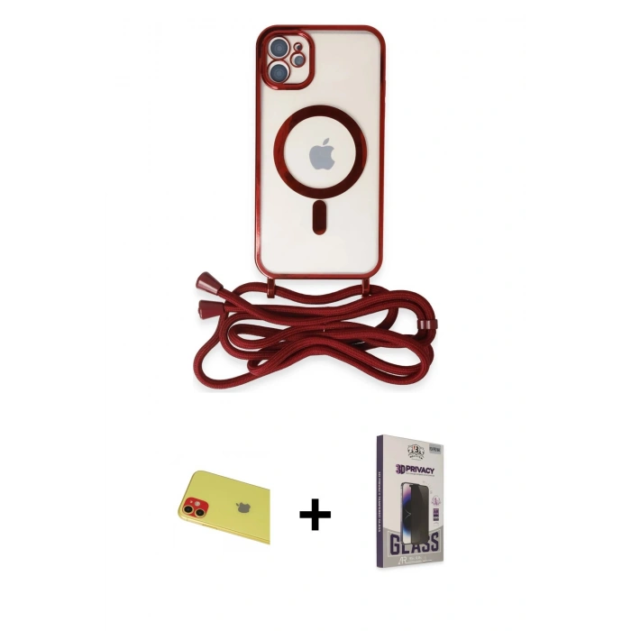 MARSİLYAN™- iPhone 11 Kılıf Eksen Özel Seri - Siyah Bilvis Hayalet Cam Ekran Koruyucu + Rainbow Kamera Lens Koruma Cam - KI