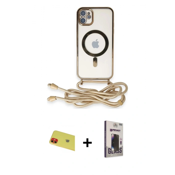 MARSİLYAN™- iPhone 11 Kılıf Eksen Özel Seri - Siyah Bilvis Hayalet Cam Ekran Koruyucu + Rainbow Kamera Lens Koruma Cam - KI