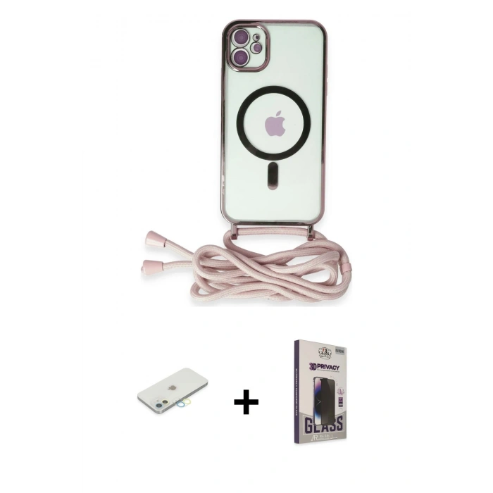 MARSİLYAN™- iPhone 11 Kılıf Eksen Özel Seri - Siyah Bilvis Hayalet Cam Ekran Koruyucu + Renkli Kamera Lens Koruma Cam - SI