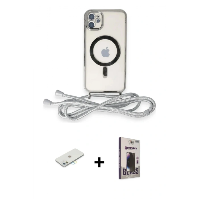 MARSİLYAN™- iPhone 11 Kılıf Eksen Özel Seri - Siyah Bilvis Hayalet Cam Ekran Koruyucu + Renkli Kamera Lens Koruma Cam - SI