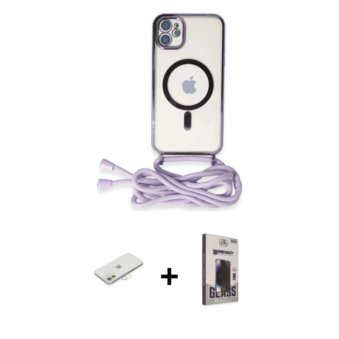 MARSİLYAN™- iPhone 11 Kılıf Eksen Özel Seri - Siyah Bilvis Hayalet Cam Ekran Koruyucu + Renkli Kamera Lens Koruma Cam - SI