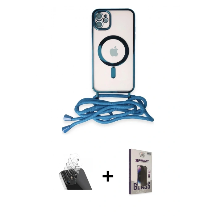 MARSİLYAN™- iPhone 11 Kılıf Eksen Özel Seri - Siyah Bilvis Hayalet Cam Ekran Koruyucu + Kamera Lens Koruma Cam - SF