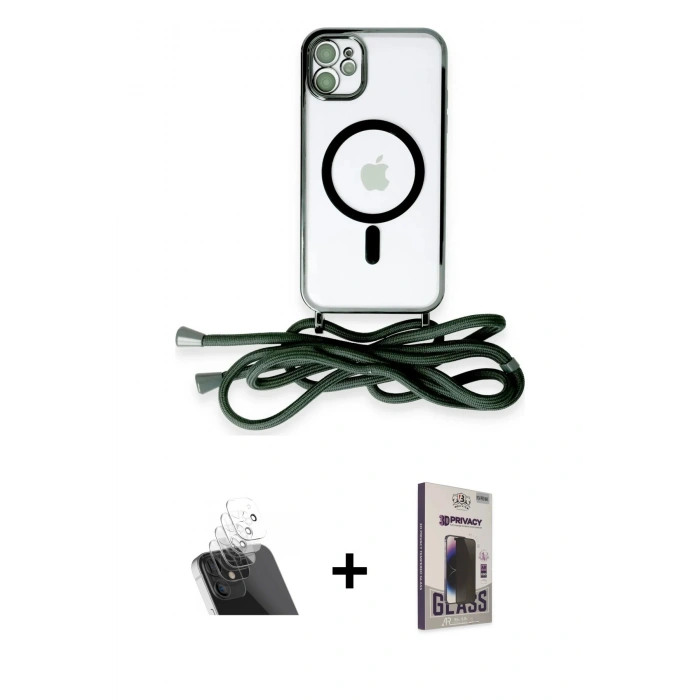 MARSİLYAN™- iPhone 11 Kılıf Eksen Özel Seri - Siyah Bilvis Hayalet Cam Ekran Koruyucu + Kamera Lens Koruma Cam - SF