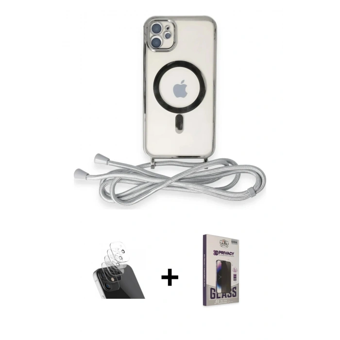 MARSİLYAN™- iPhone 11 Kılıf Eksen Özel Seri - Siyah Bilvis Hayalet Cam Ekran Koruyucu + Kamera Lens Koruma Cam - SF