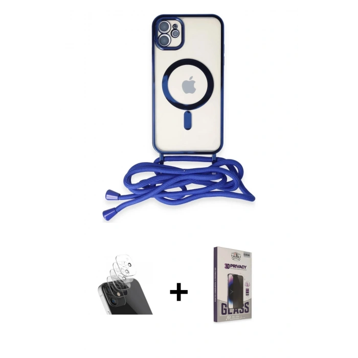 MARSİLYAN™- iPhone 11 Kılıf Eksen Özel Seri - Siyah Bilvis Hayalet Cam Ekran Koruyucu + Kamera Lens Koruma Cam - SF