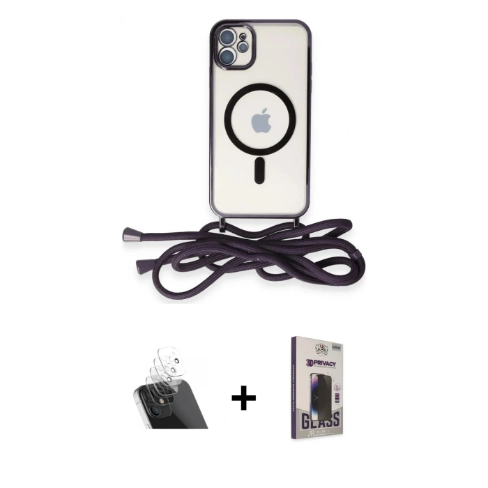 MARSİLYAN™- iPhone 11 Kılıf Eksen Özel Seri - Siyah Bilvis Hayalet Cam Ekran Koruyucu + Kamera Lens Koruma Cam - SF