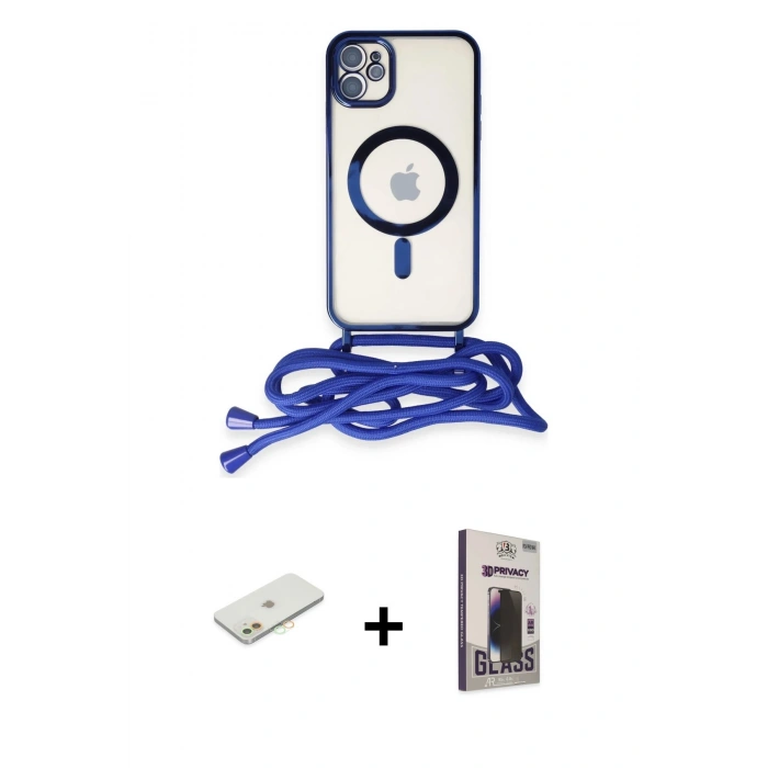 MARSİLYAN™- iPhone 11 Kılıf Eksen Özel Seri - Siyah Bilvis Hayalet Cam Ekran Koruyucu + Renkli Kamera Lens Koruma Cam - TU