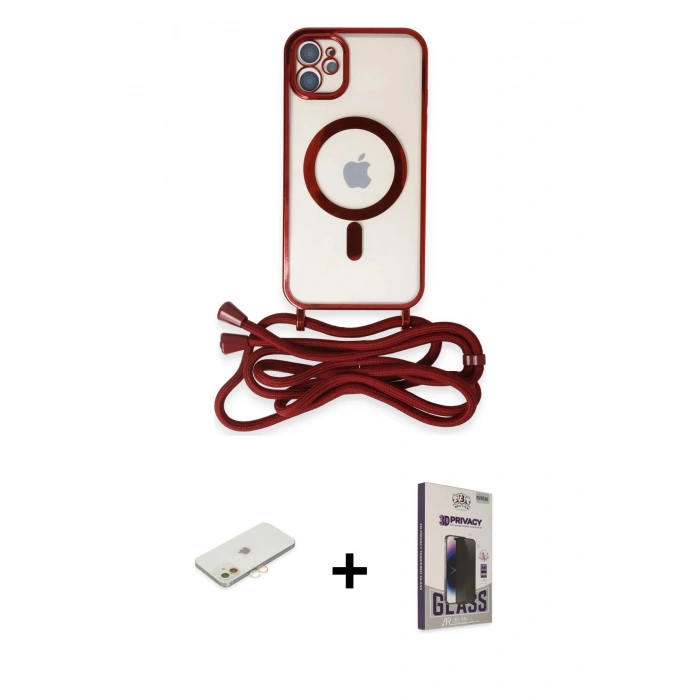 MARSİLYAN™- iPhone 11 Kılıf Eksen Özel Seri - Siyah Bilvis Hayalet Cam Ekran Koruyucu + Renkli Kamera Lens Koruma Cam - TU