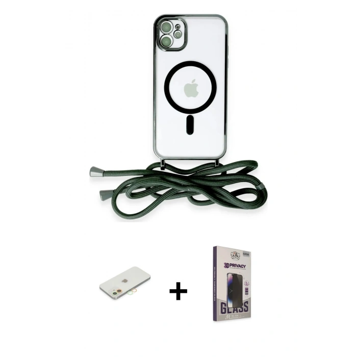 MARSİLYAN™- iPhone 11 Kılıf Eksen Özel Seri - Siyah Bilvis Hayalet Cam Ekran Koruyucu + Renkli Kamera Lens Koruma Cam - TU