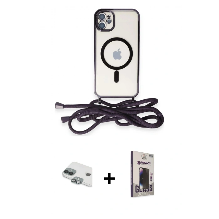 MARSİLYAN™- iPhone 11 Kılıf Eksen Özel Seri - Siyah Bilvis Hayalet Cam Ekran Koruyucu + Pers Alüminyum Kamera Lens - YL