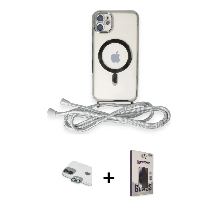 MARSİLYAN™- iPhone 11 Kılıf Eksen Özel Seri - Siyah Bilvis Hayalet Cam Ekran Koruyucu + Pers Alüminyum Kamera Lens - YL