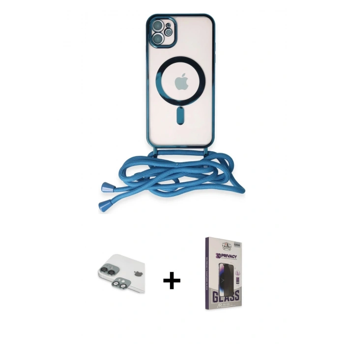 MARSİLYAN™- iPhone 11 Kılıf Eksen Özel Seri - Siyah Bilvis Hayalet Cam Ekran Koruyucu + Pers Alüminyum Kamera Lens - YL