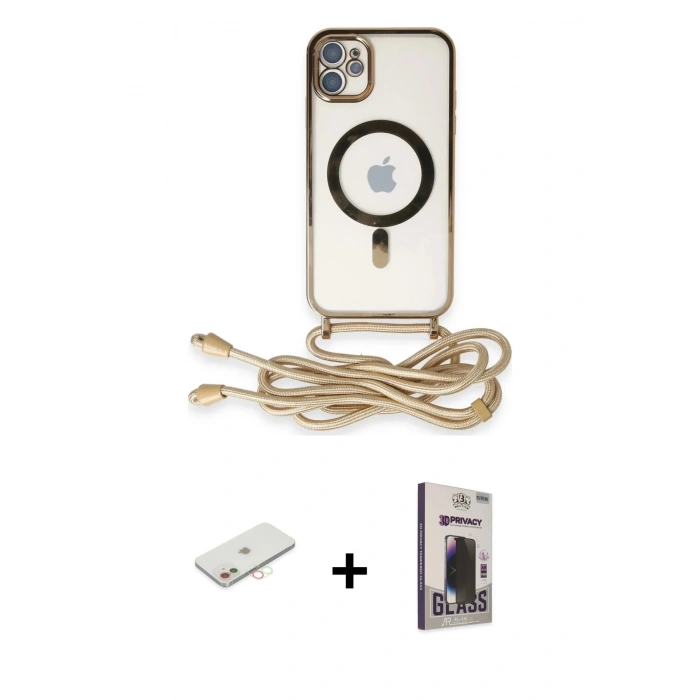 MARSİLYAN™- iPhone 11 Kılıf Eksen Özel Seri - Siyah Bilvis Hayalet Cam Ekran Koruyucu + Renkli Kamera Lens Koruma Cam - YL