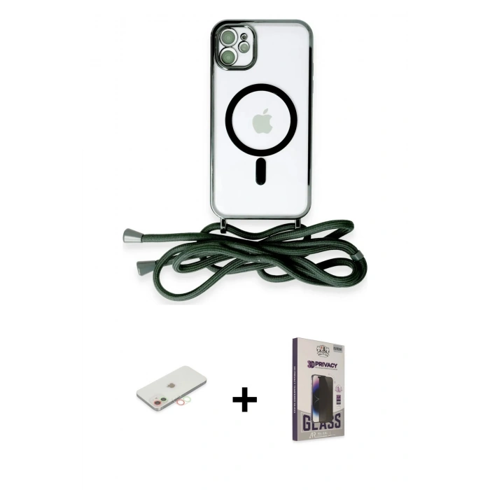 MARSİLYAN™- iPhone 11 Kılıf Eksen Özel Seri - Siyah Bilvis Hayalet Cam Ekran Koruyucu + Renkli Kamera Lens Koruma Cam - YL