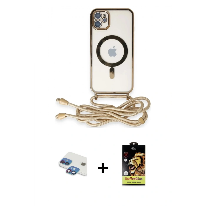 MARSİLYAN™- iPhone 11 Kılıf Eksen Özel Seri - Siyah Buffer Cam Ekran Koruyucu + Pers Alüminyum Kamera Lens - GI