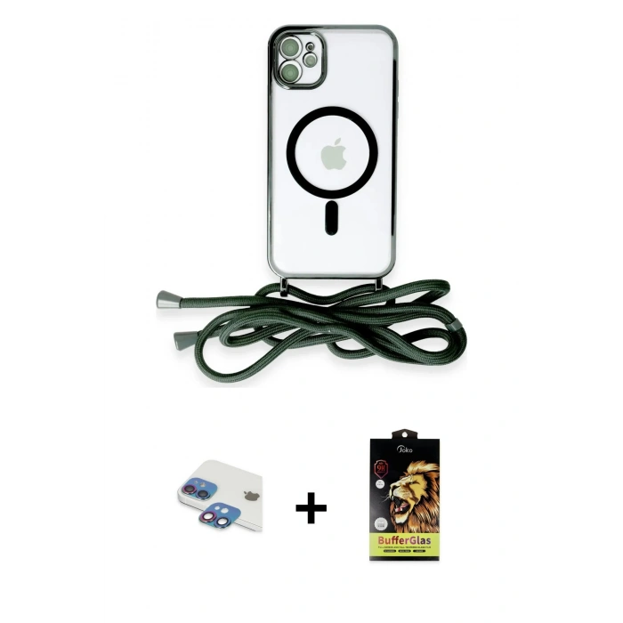 MARSİLYAN™- iPhone 11 Kılıf Eksen Özel Seri - Siyah Buffer Cam Ekran Koruyucu + Pers Alüminyum Kamera Lens - GI