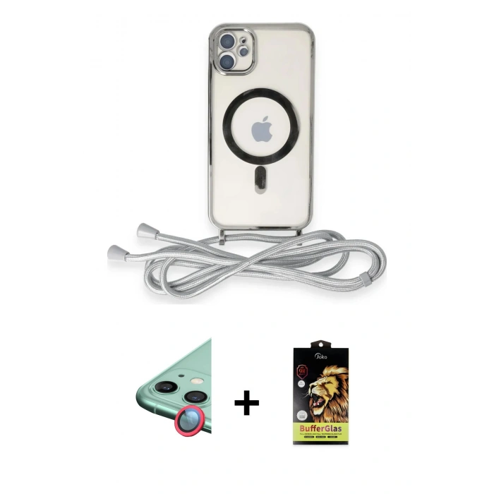 MARSİLYAN™- iPhone 11 Kılıf Eksen Özel Seri - Siyah Buffer Cam Ekran Koruyucu + Raze Metal Kamera Lens - KI