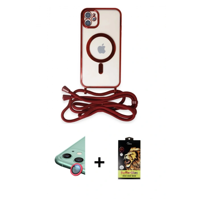MARSİLYAN™- iPhone 11 Kılıf Eksen Özel Seri - Siyah Buffer Cam Ekran Koruyucu + Raze Metal Kamera Lens - KI