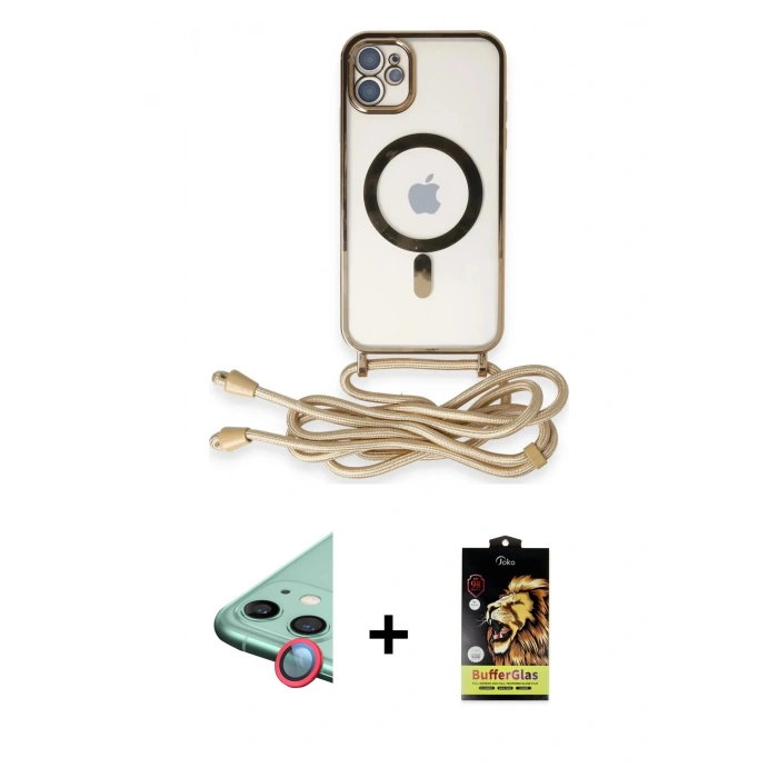 MARSİLYAN™- iPhone 11 Kılıf Eksen Özel Seri - Siyah Buffer Cam Ekran Koruyucu + Raze Metal Kamera Lens - KI