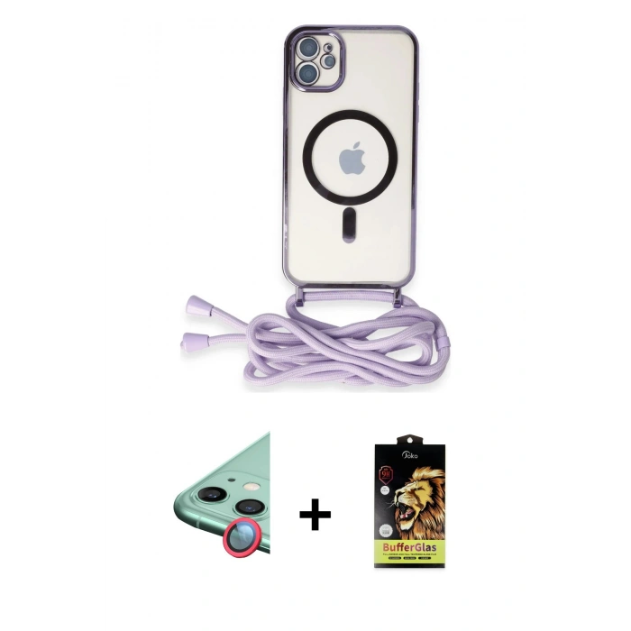 MARSİLYAN™- iPhone 11 Kılıf Eksen Özel Seri - Siyah Buffer Cam Ekran Koruyucu + Raze Metal Kamera Lens - KI