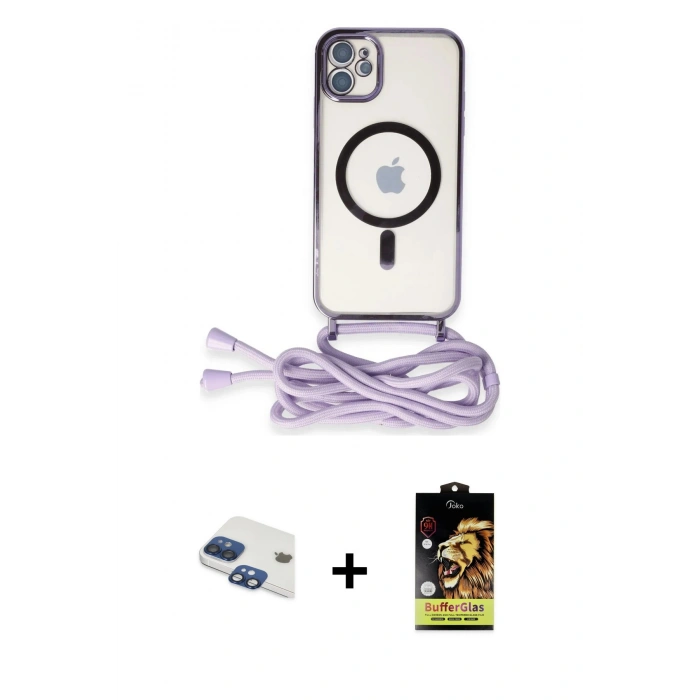 MARSİLYAN™- iPhone 11 Kılıf Eksen Özel Seri - Siyah Buffer Cam Ekran Koruyucu + Pers Alüminyum Kamera Lens - LT