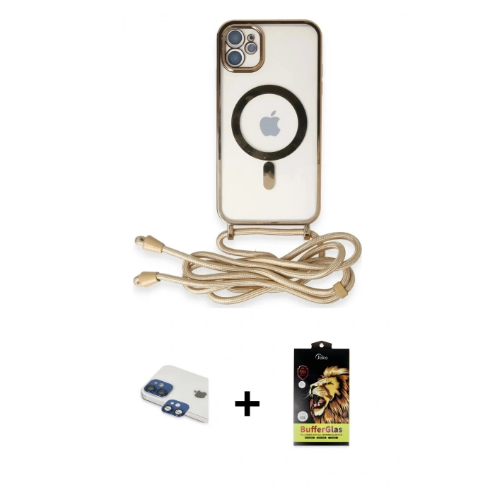 MARSİLYAN™- iPhone 11 Kılıf Eksen Özel Seri - Siyah Buffer Cam Ekran Koruyucu + Pers Alüminyum Kamera Lens - LT