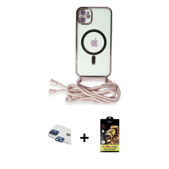 MARSİLYAN™- iPhone 11 Kılıf Eksen Özel Seri - Siyah Buffer Cam Ekran Koruyucu + Pers Alüminyum Kamera Lens - LT